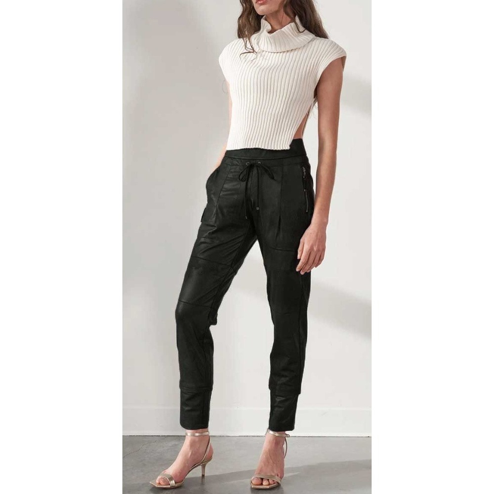 Raffaello Rossi Candy Black Faux Leather Joggers Pants Womens Sz 44 US 14